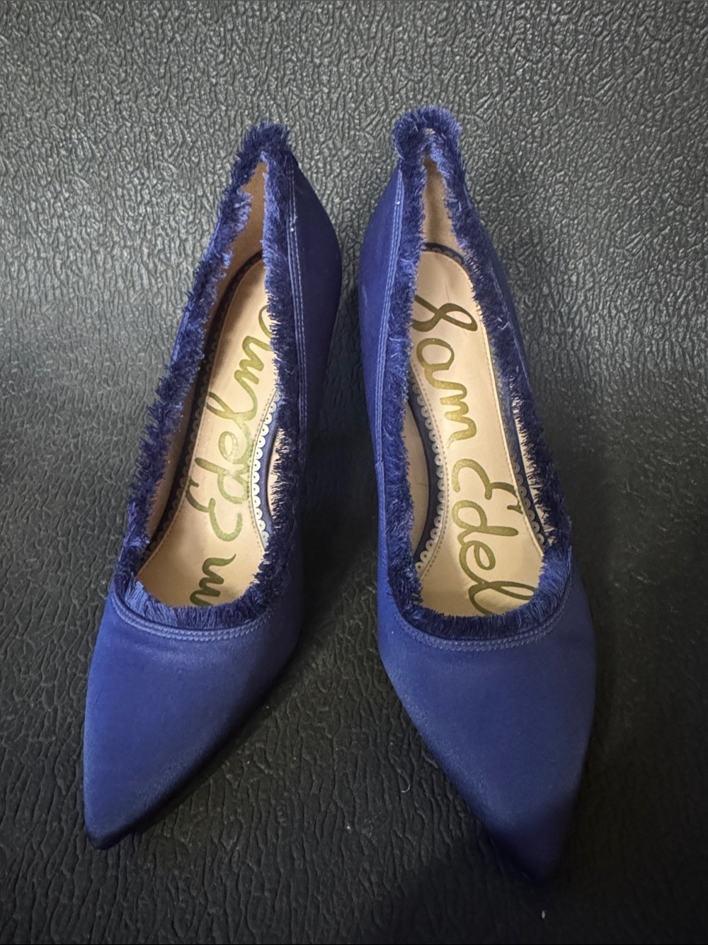 Sam Edelman Royal Blue Pointed-Toe Fringe Pumps